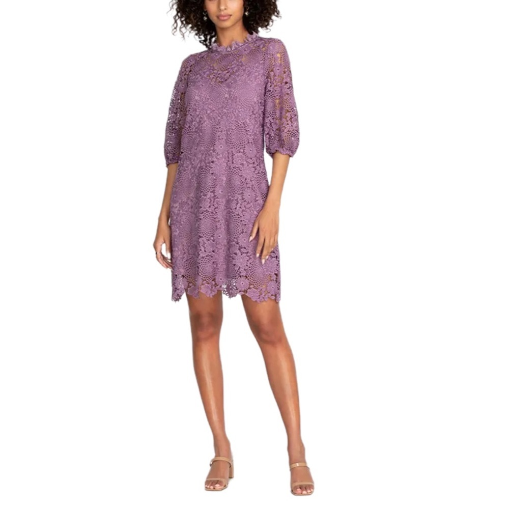 Johnny Was Purple Slip Dress with Lace Overlay B1